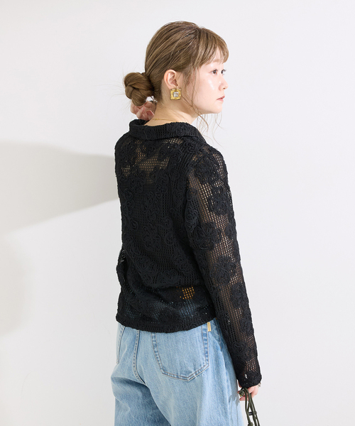 B.C STOCK(ベーセーストック)の「手洗い可 / カット3Dレースシャツ(シャツ/ブラウス・レディース・キャメル/ブラック・FREE)」の10枚目の写真