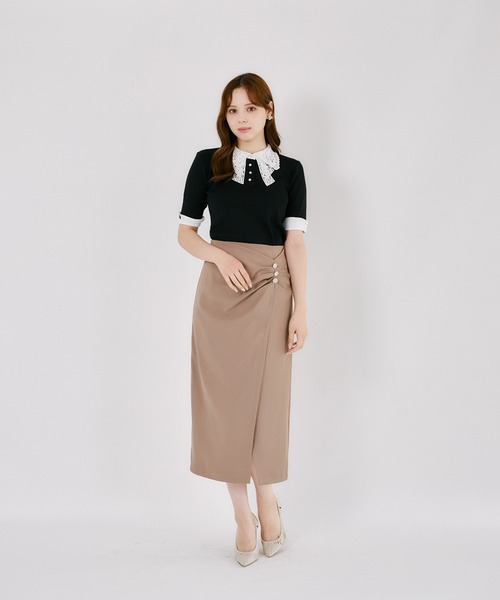 tocco closet(トッコ クローゼット)の「ビジュー付きドレープタックタイトスカート(スカート・レディース・モカ/ブラック・M)」の14枚目の写真