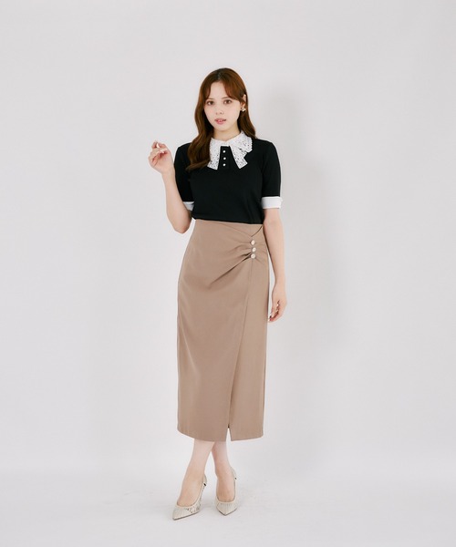 tocco closet(トッコ クローゼット)の「ビジュー付きドレープタックタイトスカート(スカート・レディース・モカ/ブラック・M)」の13枚目の写真