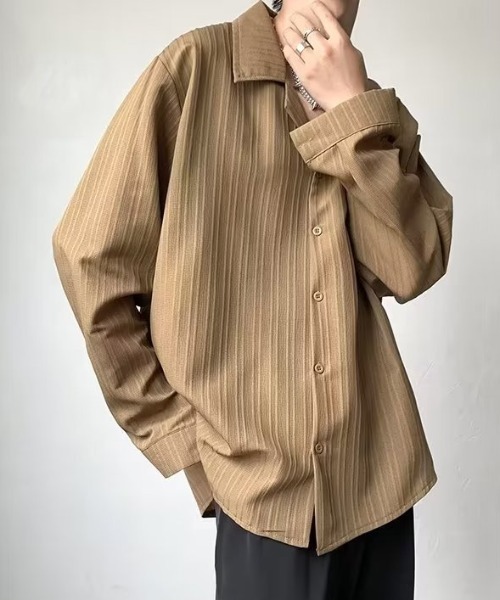 link lot(リンクロット)の「【26年秋冬新作アイテム】エンボス加工ストライプオープンカラー長袖シャツ(シャツ/ブラウス・メンズ・ベージュ/ブラック/ホワイト・M/L)」の11枚目の写真