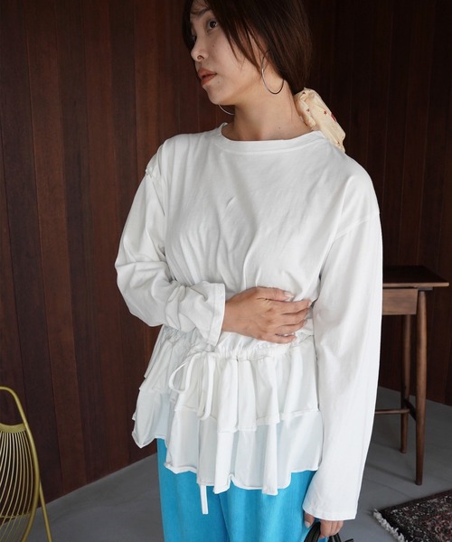 SANSeLF（サンセルフ）の「【SANSeLF】ウエストドロストティアードトップス saw26a012（その他トップス・レディース・ホワイト/グレー・FREE）」の11枚目の写真