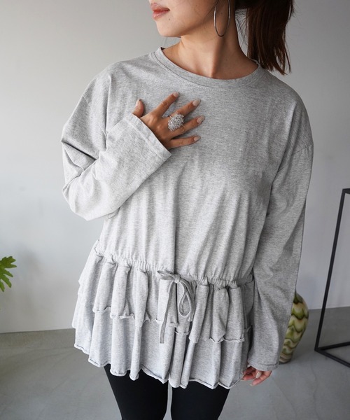 SANSeLF（サンセルフ）の「【SANSeLF】ウエストドロストティアードトップス saw26a012（その他トップス・レディース・ホワイト/グレー・FREE）」の14枚目の写真