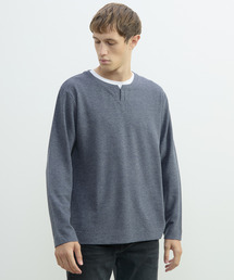 MEN'S MELROSE（メンズメルローズ）の「リンクスストライプカノコ キーネックTシャツ（Tシャツ/カットソー）」