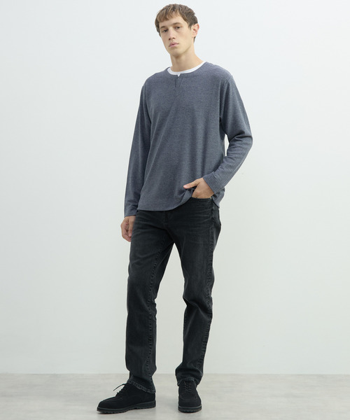 MEN'S MELROSE(メンズメルローズ)の「リンクスストライプカノコ キーネックTシャツ(Tシャツ/カットソー・メンズ・ブラック/ネイビー/グレー・4/3/2)」の4枚目の写真