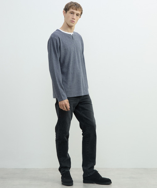 MEN'S MELROSE(メンズメルローズ)の「リンクスストライプカノコ キーネックTシャツ(Tシャツ/カットソー・メンズ・ブラック/ネイビー/グレー・4/3/2)」の5枚目の写真