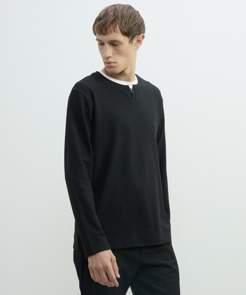 MEN'S MELROSE(メンズメルローズ)の「リンクスストライプカノコ キーネックTシャツ(Tシャツ/カットソー・メンズ・ブラック/ネイビー/グレー・4/3/2)」の11枚目の写真