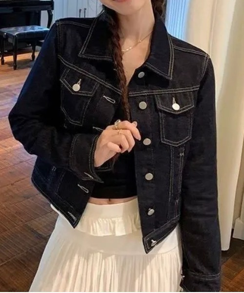 Teem Store（チームストア）の「配色ステッチ クロップドデニムジャケット（デニムジャケット・レディース・ブルー・M）」の7枚目の写真