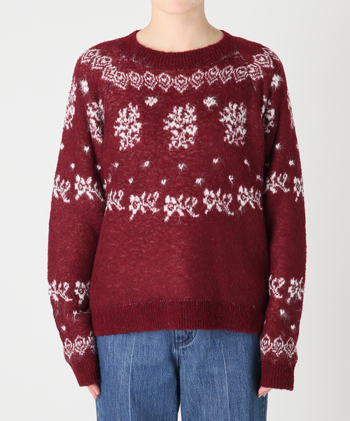 U by SPICK&SPAN(ユーバイスピックアンドスパン)の「フラワーモチーフフェザージャガードニット(ニット/セーター・レディース・チャコールグレー/ボルドー・FREE)」の15枚目の写真
