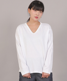 オーバーサイズ16sコットンVネック長袖TシャツCOL-8A19ホワイト
