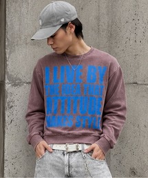 短丈ピグメント加工スウェット/メッセージロゴ/ユニセックス