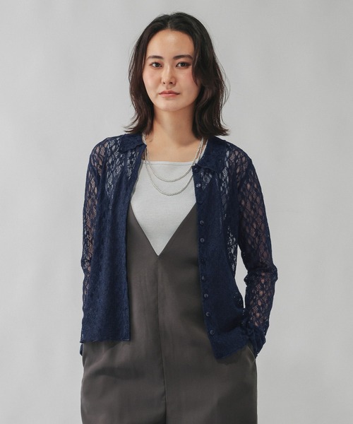 GLOBAL WORK（グローバルワーク）の「ストレッチソウレースポロエリ/1054491（シャツ/ブラウス・レディース・ネイビー/ホワイト系その他3・MEDIUM/LARGE）」の2枚目の写真