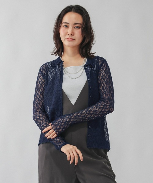 GLOBAL WORK（グローバルワーク）の「ストレッチソウレースポロエリ/1054491（シャツ/ブラウス・レディース・ネイビー/ホワイト系その他3・MEDIUM/LARGE）」の13枚目の写真