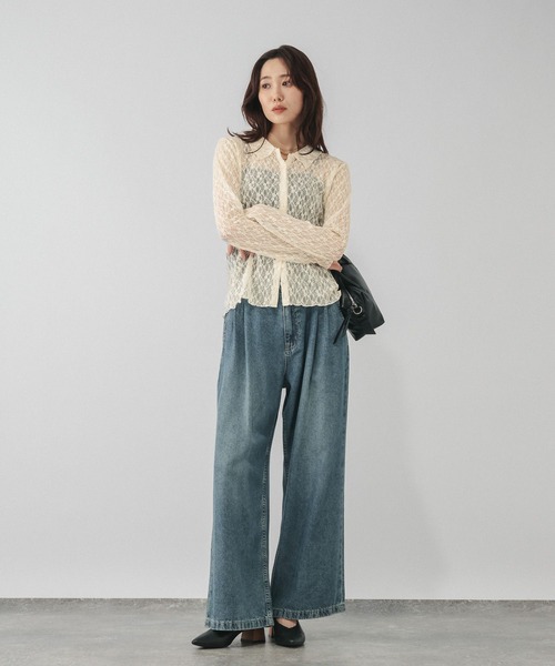 GLOBAL WORK（グローバルワーク）の「ストレッチソウレースポロエリ/1054491（シャツ/ブラウス・レディース・ネイビー/ホワイト系その他3・MEDIUM/LARGE）」の18枚目の写真