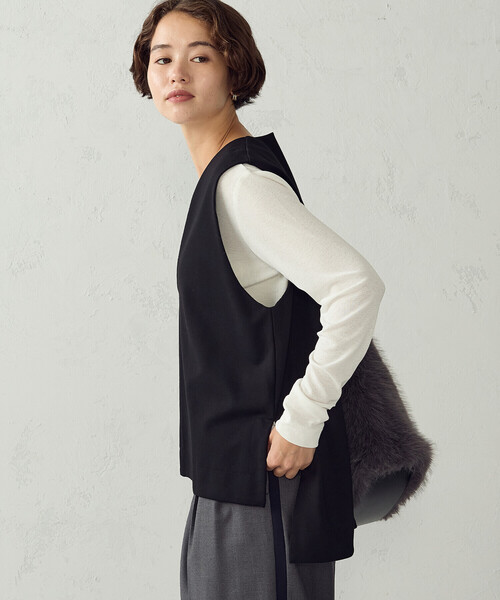 COMME CA ISM（コムサイズム）の「【セットアイテム】ポンチベスト+シアーロンT（Tシャツ/カットソー・レディース・グレイッシュベージュ/ブラック・M/L）」の6枚目の写真