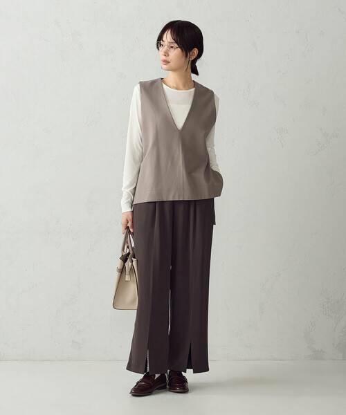 COMME CA ISM（コムサイズム）の「【セットアイテム】ポンチベスト+シアーロンT（Tシャツ/カットソー・レディース・グレイッシュベージュ/ブラック・M/L）」の10枚目の写真