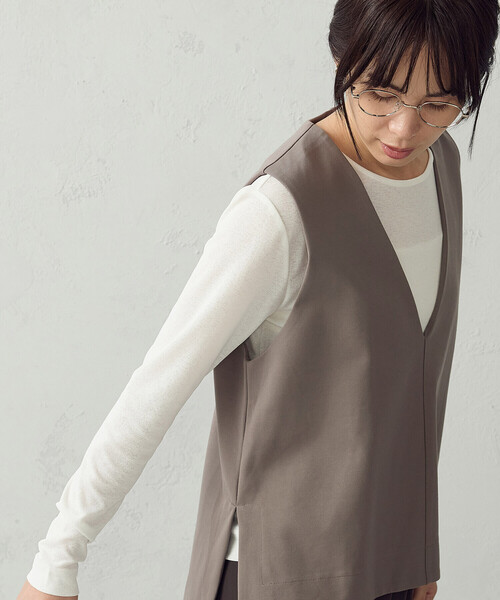 COMME CA ISM（コムサイズム）の「【セットアイテム】ポンチベスト+シアーロンT（Tシャツ/カットソー・レディース・グレイッシュベージュ/ブラック・M/L）」の14枚目の写真