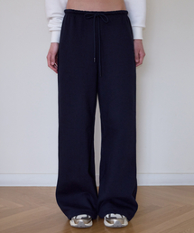 Rose Embroidery Wide Sweatpants [Navy]