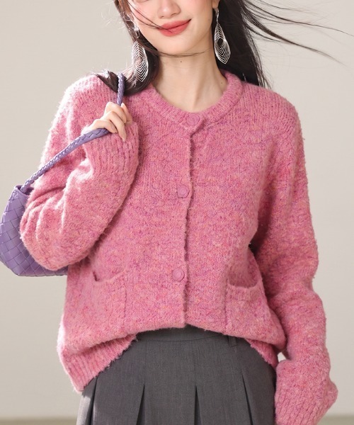 LUCPY（ラクピー）の「ミックスカラー シャギーニットカーディガン（カーディガン/ボレロ・レディース・ピンク・LARGE/MEDIUM/SMALL/X-LARGE）」の2枚目の写真