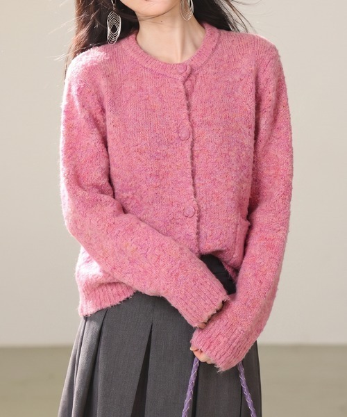 LUCPY（ラクピー）の「ミックスカラー シャギーニットカーディガン（カーディガン/ボレロ・レディース・ピンク・LARGE/MEDIUM/SMALL/X-LARGE）」の4枚目の写真