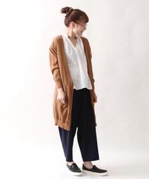 coen | 綿麻Vネックロングカーディガン2(カーディガン/ボレロ)