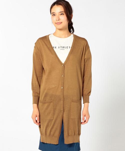 coen（コーエン）の「綿麻Vネックロングカーディガン2（カーディガン/ボレロ・レディース・ホワイト/ブラウン・FREE）」の4枚目の写真