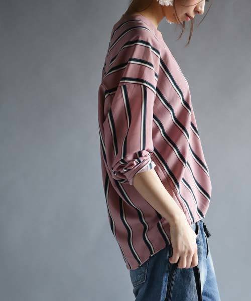 antiqua（アンティカ）の「レトロストライプ柄バックVノーカーラーシャツ（シャツ/ブラウス・レディース・ホワイト系その他/ピンク系その他・M）」の7枚目の写真