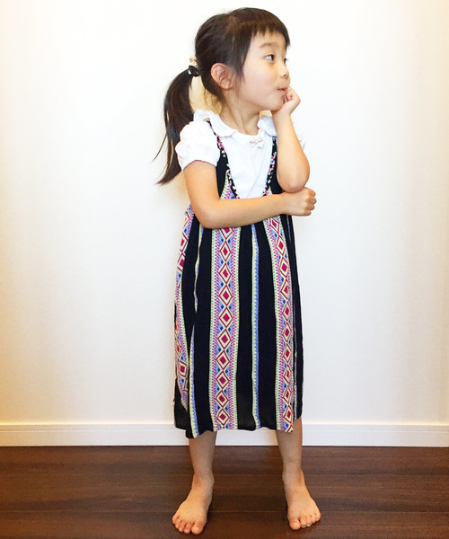 チャイハネ（チャイハネ）の「【チャイハネ】エスニック柄キッズキャミワンピース110cm（ワンピース・キッズ・ブルー/マルチ/ホワイト×ブルー/グリーン/ブラック×ホワイト/オレンジ系その他/ブラック×レッド・FREE）」の4枚目の写真