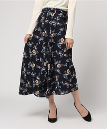 Re:EDIT | [透け感を楽しむレイヤードスカートコーディネートが新鮮に ]レトロ花柄巻きスカートボトムス/スカート/膝丈・ミモレ丈（51～65cm）[リエディ](スカート)