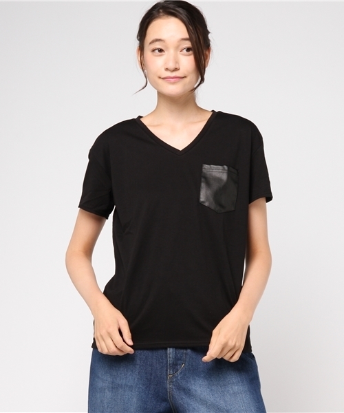 VENCEEXCHANGE(ヴァンスエクスチェンジ)の「フェイクレザーポケットTシャツ (Tシャツ/カットソー・レディース・オフホワイト/ダークグリーン/ブラック・MEDIUM)」の2枚目の写真