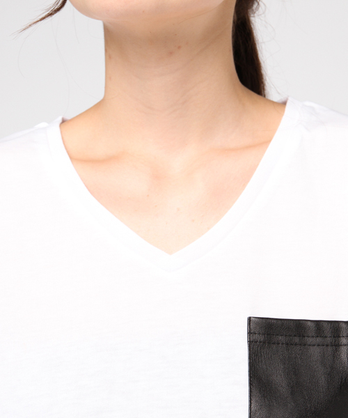 VENCEEXCHANGE(ヴァンスエクスチェンジ)の「フェイクレザーポケットTシャツ (Tシャツ/カットソー・レディース・オフホワイト/ダークグリーン/ブラック・MEDIUM)」の7枚目の写真