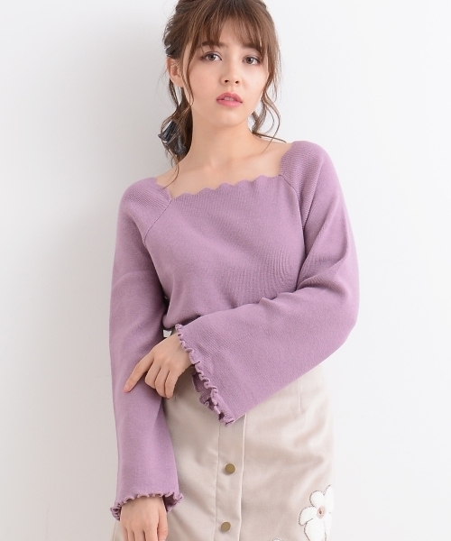 MAJESTIC LEGON（マジェスティックレゴン）の「【WEB限定価格】衿スカラップニットプルオーバー（ニット/セーター・レディース・アイボリー/ボルドー/ラベンダー/グレー/ブラック・MEDIUM）」の4枚目の写真