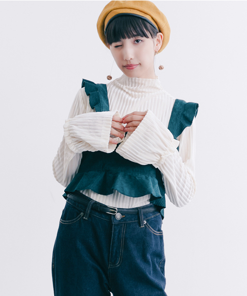 MERLOT（メルロー）の「コーデュロイフリルビスチェ1192（キャミソール・レディース・キャメル/ブラック/ピンク/グリーン・FREE）」の3枚目の写真