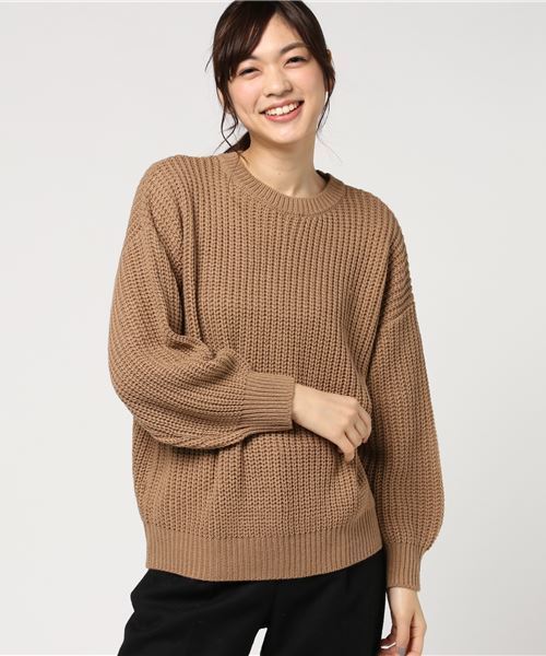 earth music&ecology（アースミュージックアンドエコロジー）の「・ざっくり畦ニットプルオーバー（ニット/セーター・レディース・ライトグレー/ブラック/ダークグリーン/キャメル・FREE）」の4枚目の写真