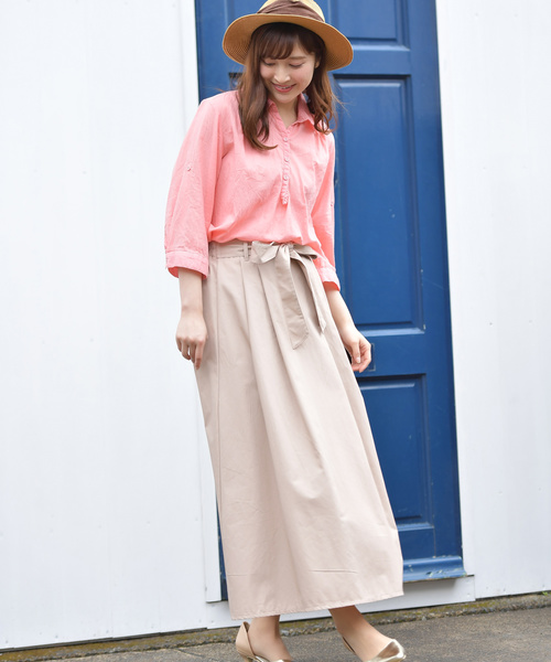 rps(アールピーエス)の「ウエストリボンチノタックスカート(スカート・レディース・カーキ/ネイビー/ベージュ・M)」の2枚目の写真