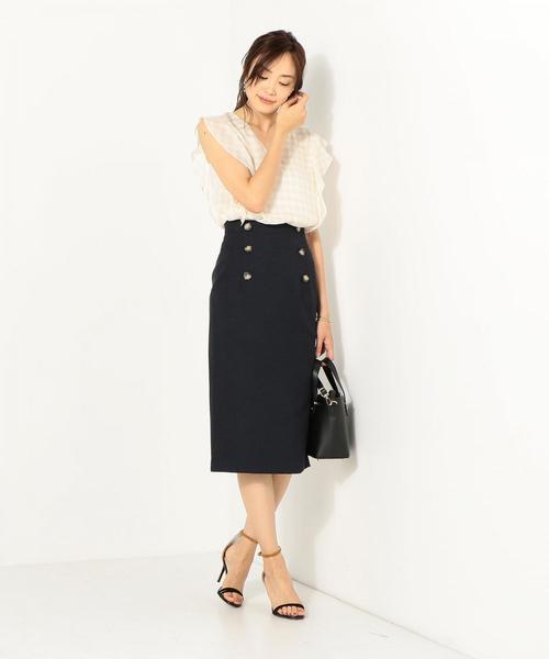 Jewel Changes（ジュエルチェンジズ）の「JOC Pe オックス マリン タイトスカート（スカート・レディース・ダークグリーン/ネイビー/オフホワイト・34/36/38）」の7枚目の写真
