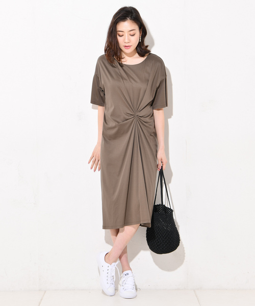 RIVE DROITE（リヴドロワ）の「リヨセルコットンスムースワンピース（ワンピース・レディース・ブラック/カーキ/オレンジ・FREE）」の3枚目の写真