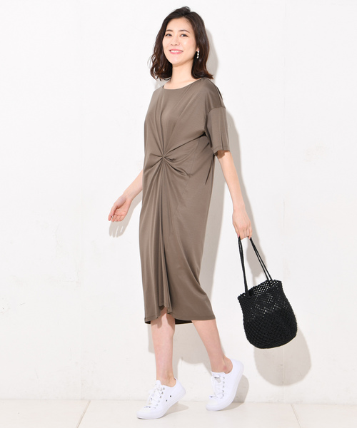 RIVE DROITE（リヴドロワ）の「リヨセルコットンスムースワンピース（ワンピース・レディース・ブラック/カーキ/オレンジ・FREE）」の4枚目の写真