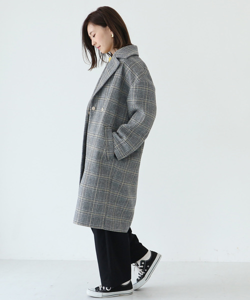 AMERICAN HOLIC(アメリカンホリック)の「チェックドロップショルダーコート(ダウンジャケット/コート・レディース・チェック/ブラック系その他3/ブラウン系その他4・M/L)」の9枚目の写真