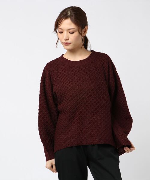 STYLEBLOCK（スタイルブロック）の「ボリュームスリーブバルキーニット（ニット/セーター・レディース・杢グレー/ボルドー/マスタード/ブラック/ホワイト/ネイビー/カーキ・M）」の7枚目の写真