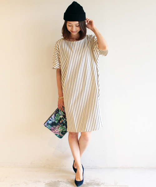 BEAUTY&YOUTH UNITED ARROWS（ビューティーアンドユースユナイテッドアローズ）の「BYSF ストライプ ヤッコワンピース ◆（ワンピース・レディース・オフホワイト/イエロー/ネイビー・フリー）」の2枚目の写真