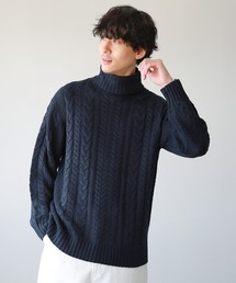 SPU（スプ）の「セミワイドシルエットケーブル編みタートルネックニット（ニット/セーター・メンズ）」