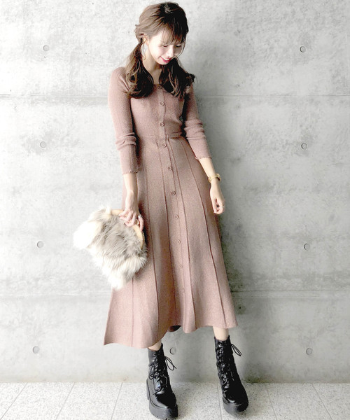 archives（アルシーヴ）の「ラメ二重臼ワンピース（ワンピース・レディース・ベージュ/モカ/ピンクベージュ・MEDIUM）」の3枚目の写真