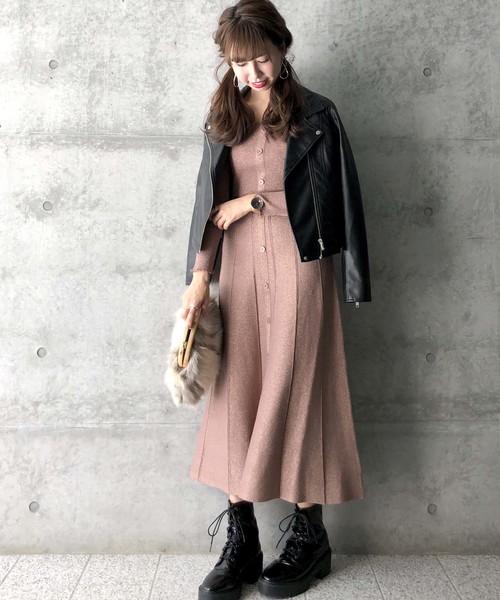 archives（アルシーヴ）の「ラメ二重臼ワンピース（ワンピース・レディース・ベージュ/モカ/ピンクベージュ・MEDIUM）」の5枚目の写真