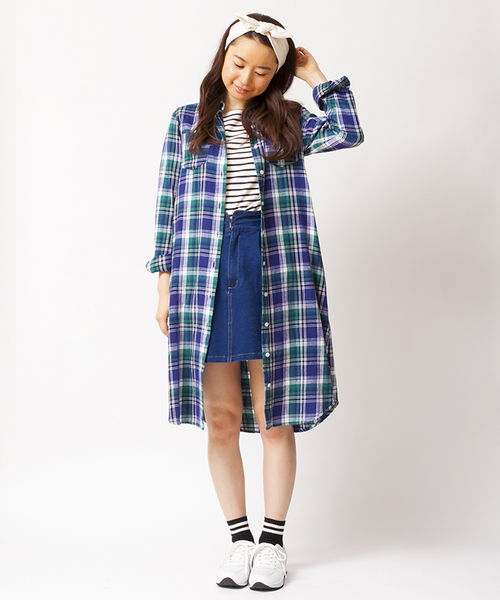 WEGO（ウィゴー）の「WEGO/ネルチェックシャツワンピース（シャツワンピース・レディース・グリーン/レッド/オレンジ・FREE）」の6枚目の写真