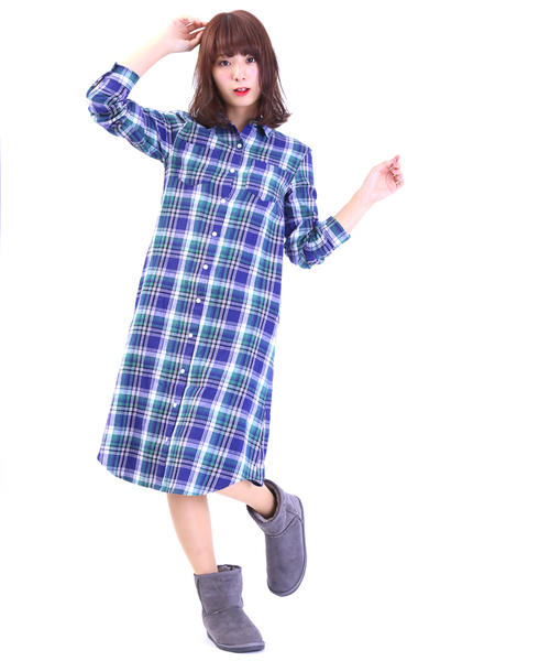 WEGO（ウィゴー）の「WEGO/ネルチェックシャツワンピース（シャツワンピース・レディース・グリーン/レッド/オレンジ・FREE）」の8枚目の写真
