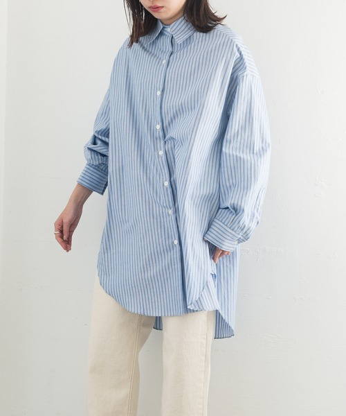 Aunt Marie's（アントマリーズ）の「AUNT MARIE’S　ベーシックオーバーシャツ（シャツ/ブラウス・レディース・ホワイト/ブルー・FREE）」の6枚目の写真