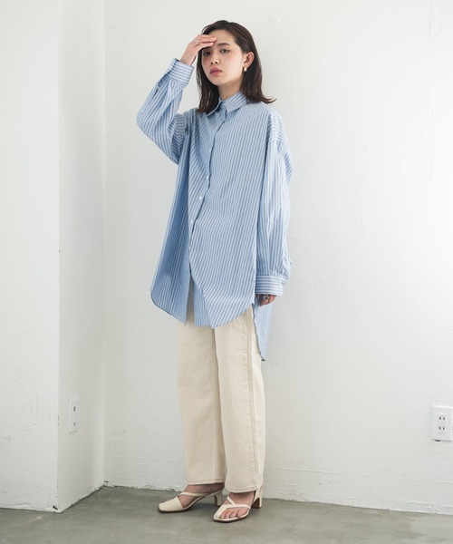 Aunt Marie's（アントマリーズ）の「AUNT MARIE’S　ベーシックオーバーシャツ（シャツ/ブラウス・レディース・ホワイト/ブルー・FREE）」の4枚目の写真