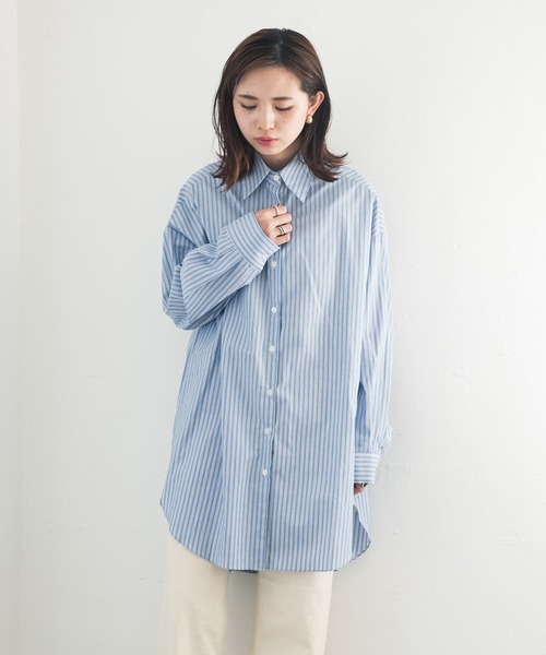 Aunt Marie's（アントマリーズ）の「AUNT MARIE’S　ベーシックオーバーシャツ（シャツ/ブラウス・レディース・ホワイト/ブルー・FREE）」の3枚目の写真