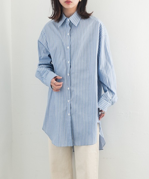 Aunt Marie's（アントマリーズ）の「AUNT MARIE’S　ベーシックオーバーシャツ（シャツ/ブラウス・レディース・ホワイト/ブルー・FREE）」の7枚目の写真