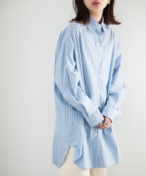 Aunt Marie's（アントマリーズ）の「AUNT MARIE’S　ベーシックオーバーシャツ（シャツ/ブラウス・レディース・ホワイト/ブルー・FREE）」の8枚目の写真